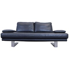 Rolf Benz Sob 6600 Cantilever Designer Leather Sofa Black Three-Seat Couch