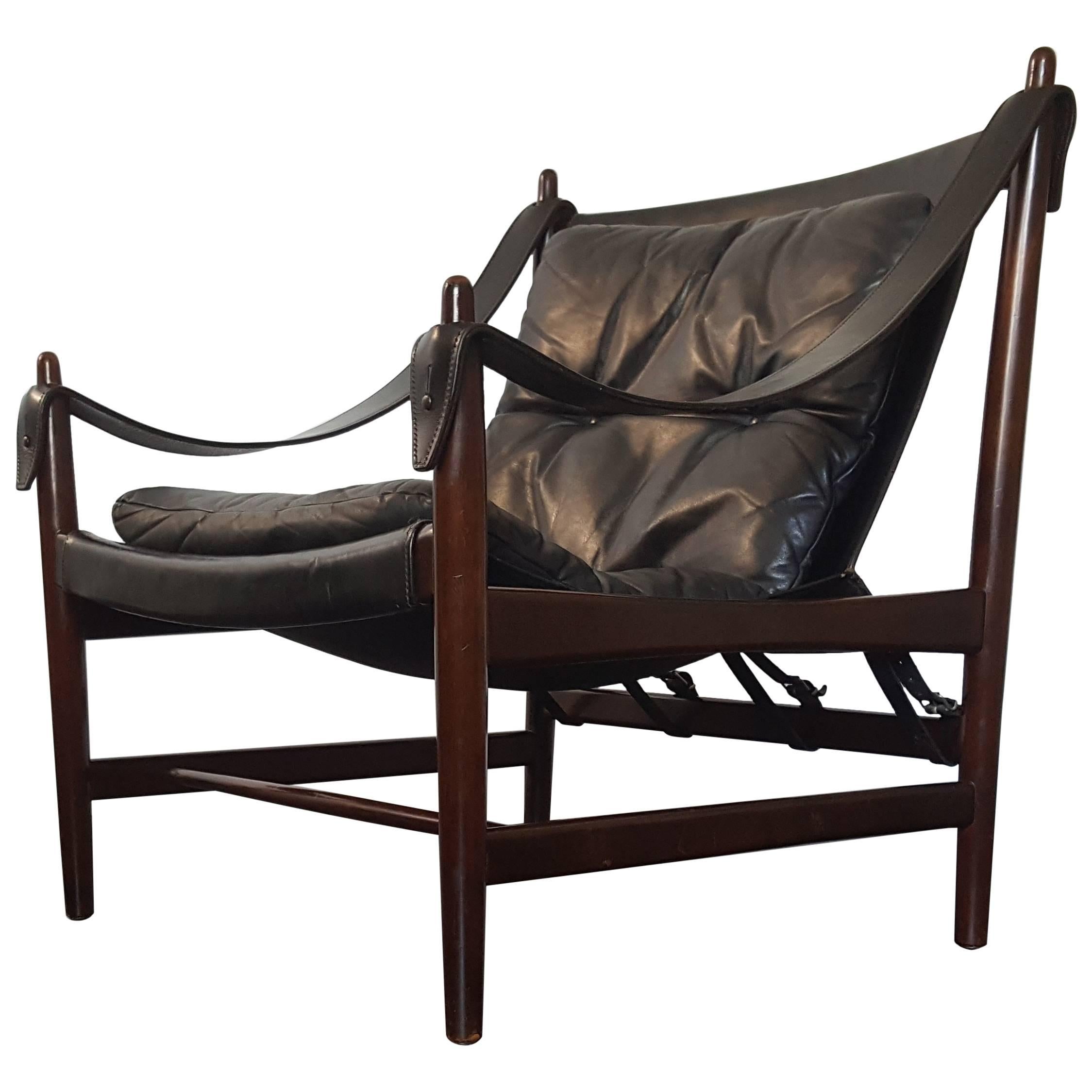 1960s Danish Produced Safari Chair in Leather and Mahogany