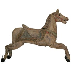 Antique Late 19th Century French Carved Wood Carousel Horse