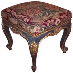 Antique 18th Century Baroque Tabouret German Upholstered in Petits Points Tapestry
