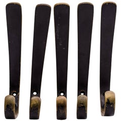 Five Austrian Brass Wall Hooks by Hertha Baller in the Carl Auböck Style