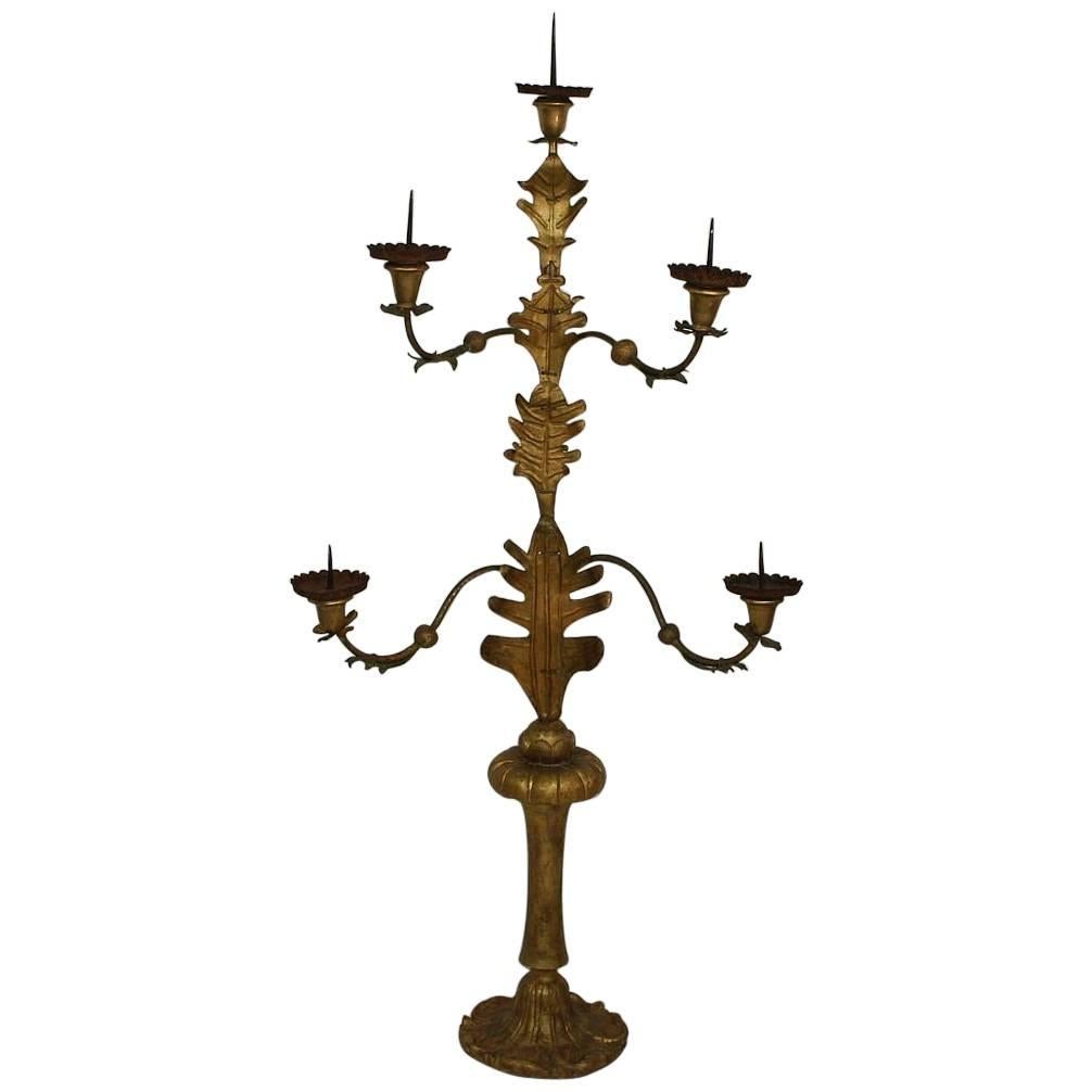 Large Italian 18th Century Gilded Iron Baroque Candleholder or Candelabra