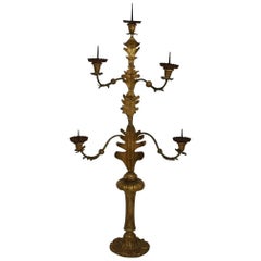 Antique Large Italian 18th Century Gilded Iron Baroque Candleholder or Candelabra