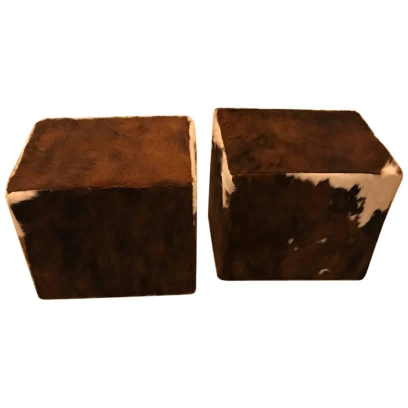 Pair of Cow Hide Benches or Ottomans