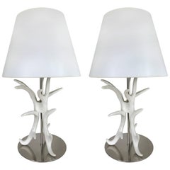Pair of White Painted Antler Table Lamps