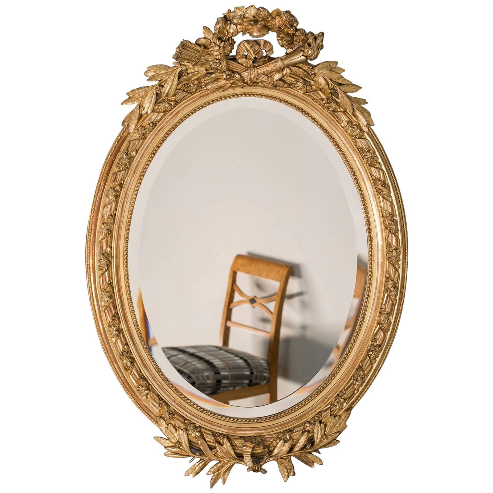 Antique French, Louis XVI Style Oval Mirror, circa 1890