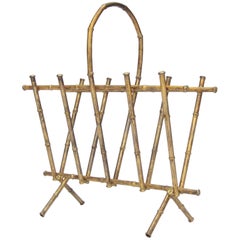 1950s, French Metal Faux Bamboo Magazine Rack
