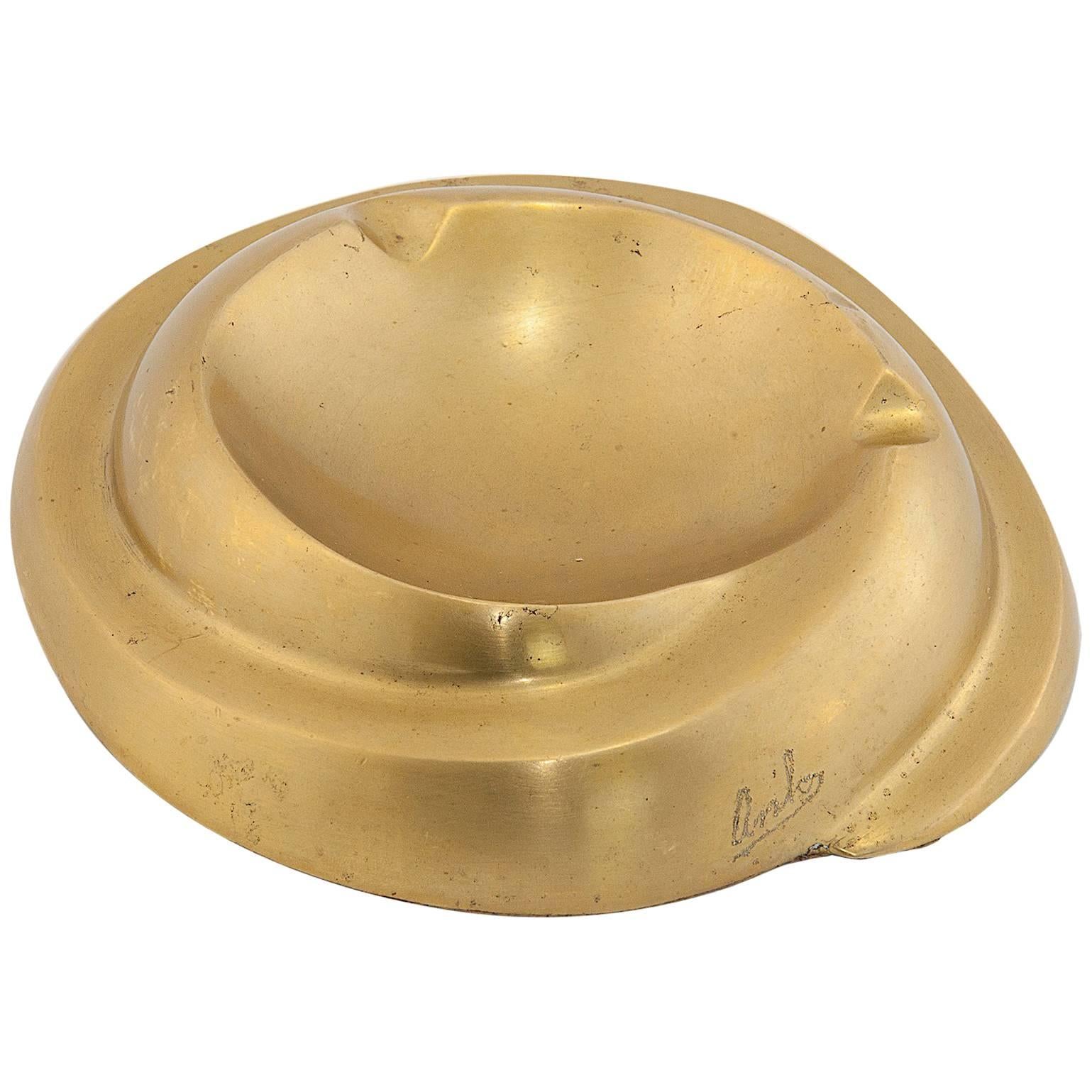 1960 Solid Brass Ashtray, Signed For Sale