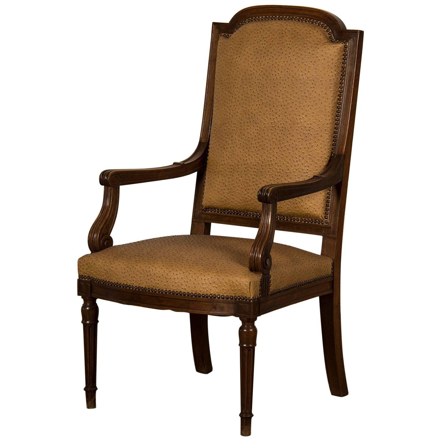 Large Antique French Louis XVI Style Walnut Fauteuil, circa 1860 For Sale
