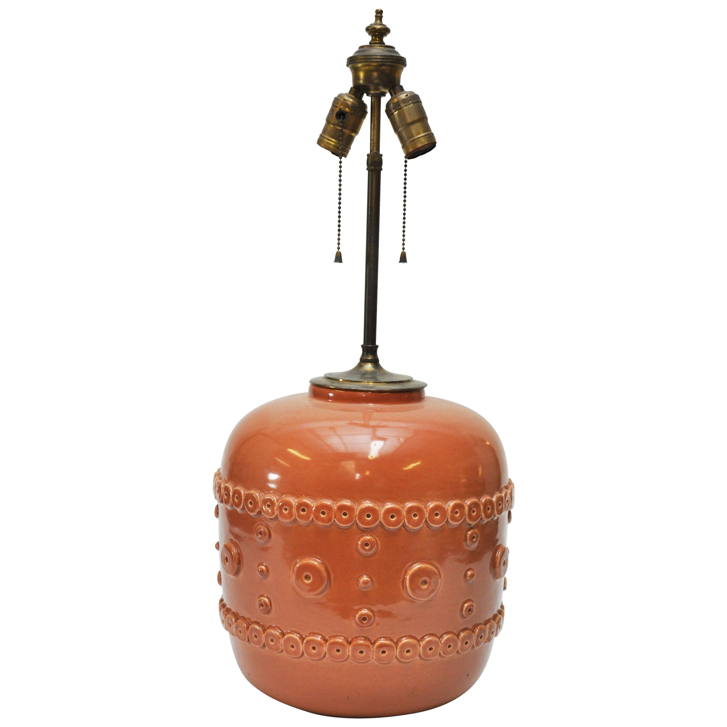 French Ceramic Terra Cotta Glazed Lamp For Sale