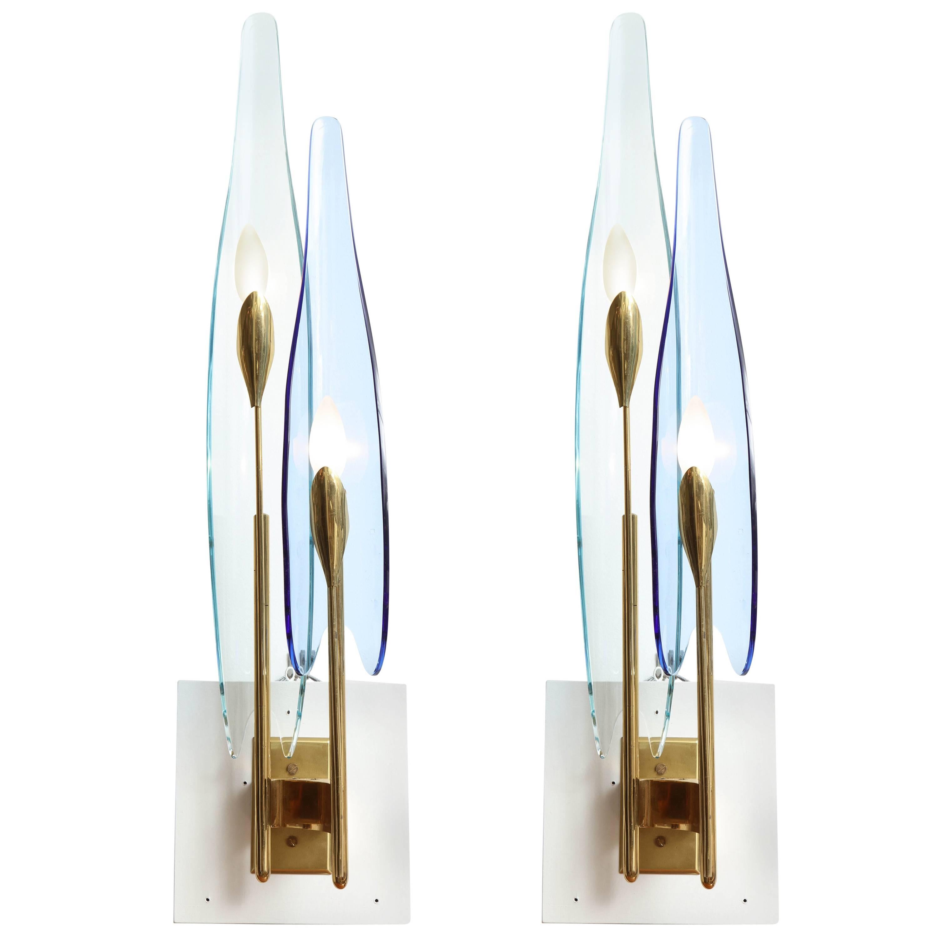 Pair of “Dahlia” Fontana Arte Sconces by Max Ingrand For Sale