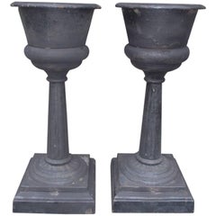 Pair of French Cast Iron and Painted Urn Garden Planters , Circa 1840