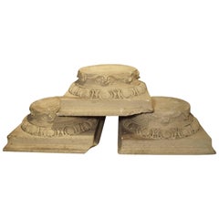 Set of Three Carved Stone Capitals from France, Near Beauvais, Early 1800s