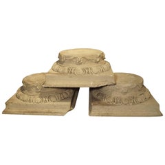 Antique Set of Three Carved Stone Capitals from France, Near Beauvais, Early 1800s