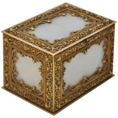 Vintage French Alabaster and Brass Box
