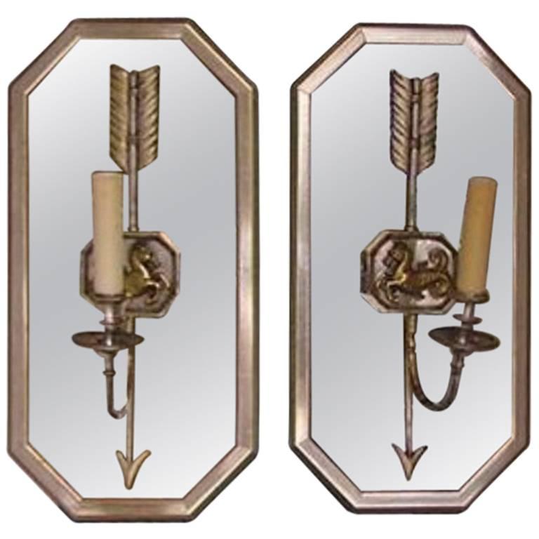 Pair of French Seahorse Nickel Silver and Brass Mirrored Wall Sconces, C. 1870 For Sale at 1stDibs