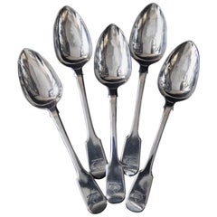 Set of Five Georgian Silver Fiddle Pattern Table Spoons