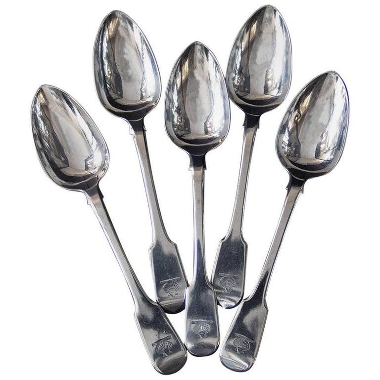 Set of Five Silver Fiddle Pattern Table Spoons For Sale at 1stDibs