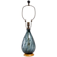 Vintage Blenko Smoky Blue Glass Bottle Lamp