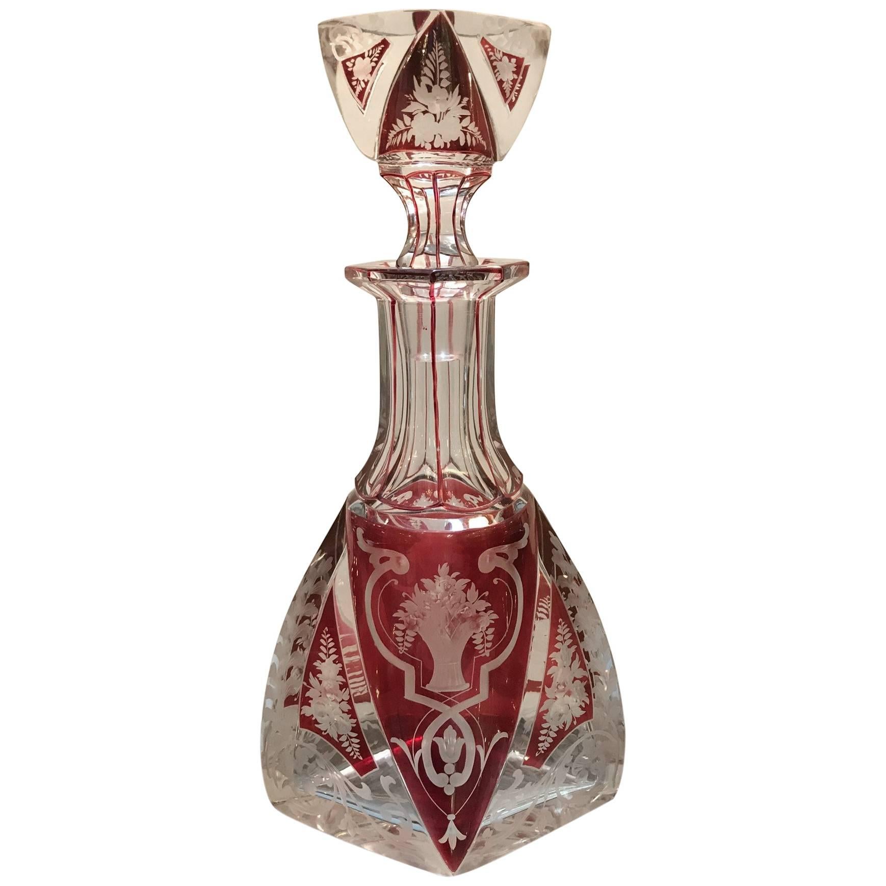 Stunning Late 19th Century Violet Engraved Glass Decanter