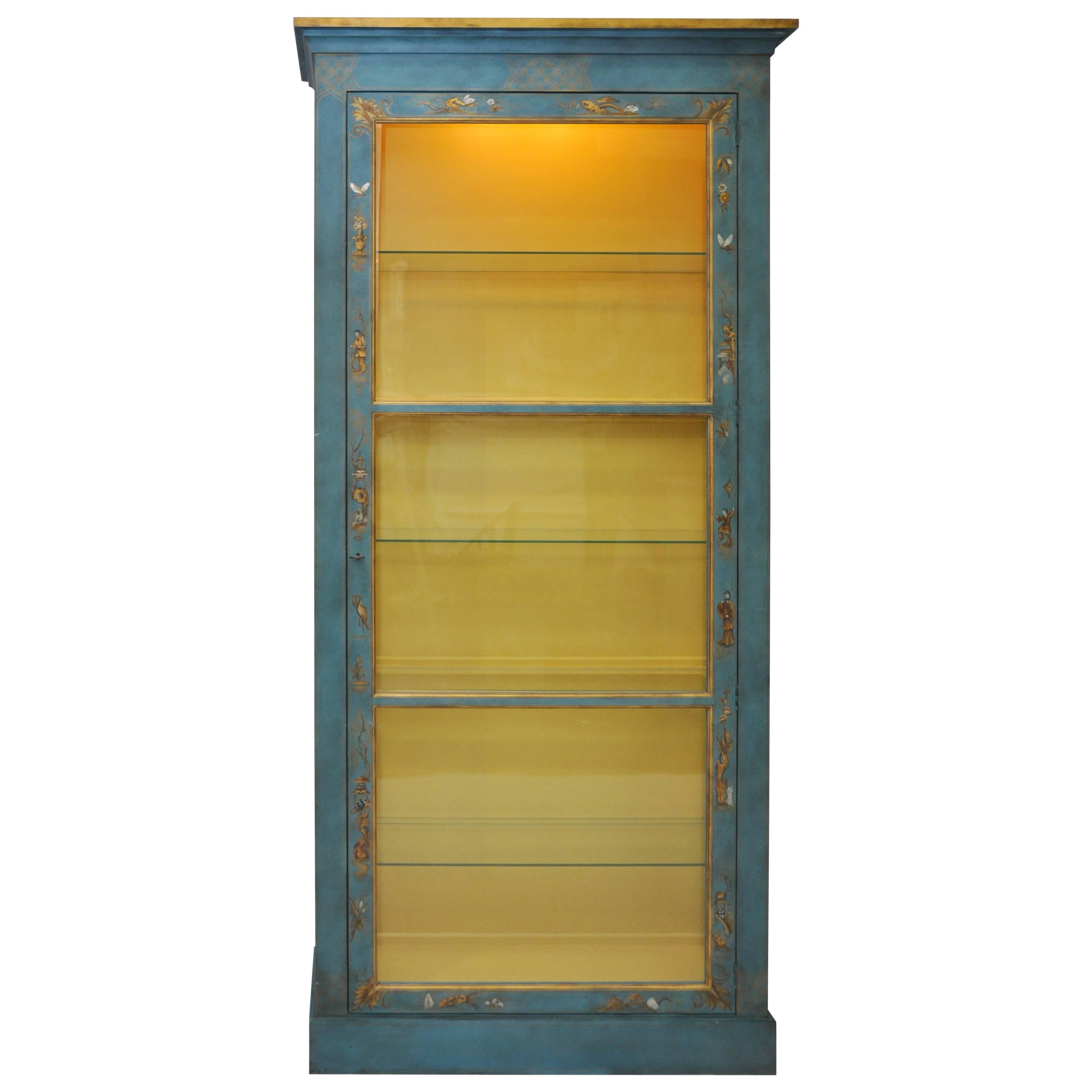Illuminated Display Cabinet with Hand-Painted Chinoiserie Motifs