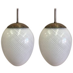 Two Italian Mid-Century Modern Blown Murano Glass Pendants / Flush Mount, Venini