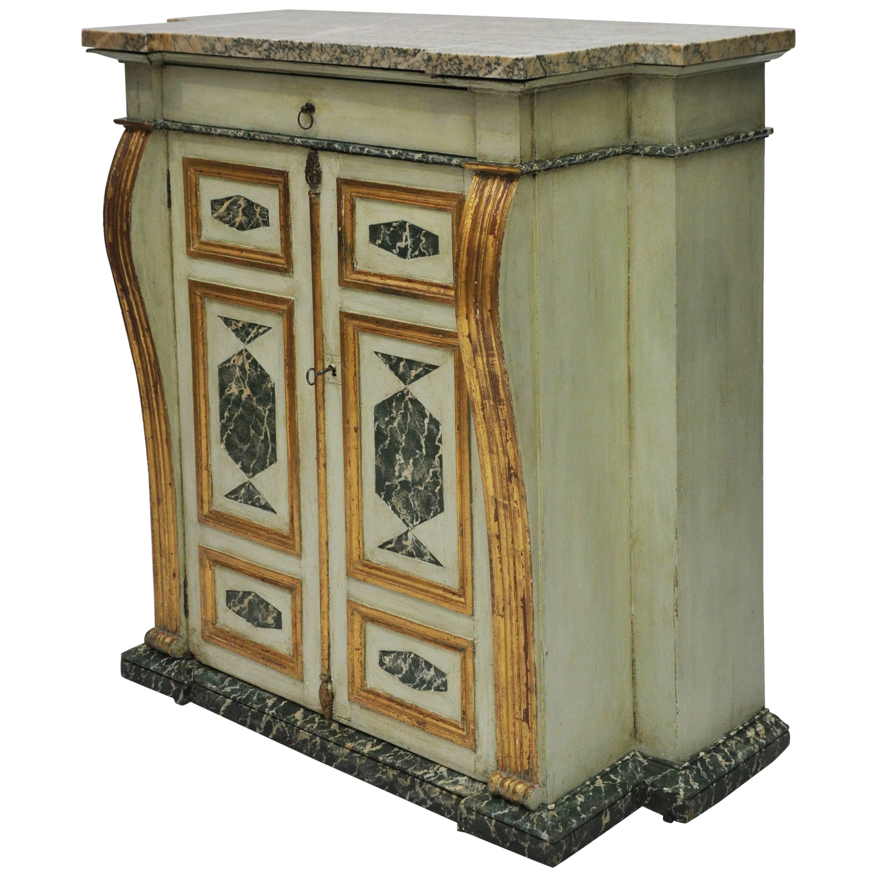 19th Century Italian Cabinet with Painted Finish and Marble Top For Sale