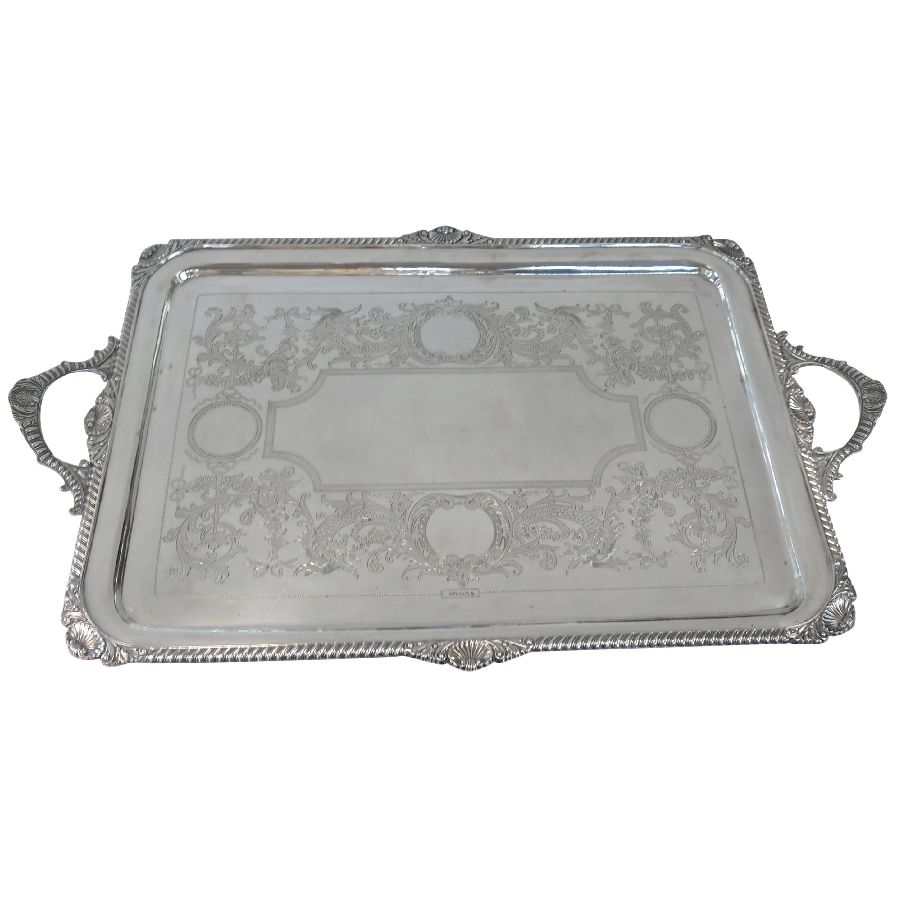 Antique Victorian, Sterling Silver Footed Tray, English For Sale