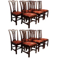 Antique Set of 12 English Mahogany Chippendale Dining Chairs