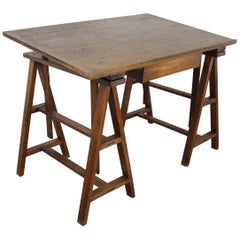 Used French Pine Architect's Table, Adjustable