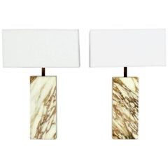 Pair of Clean Lined Marble Slab Lamps