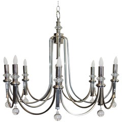 Mid-Century Modern Stainless Steel and Crystal Swag Chandelier