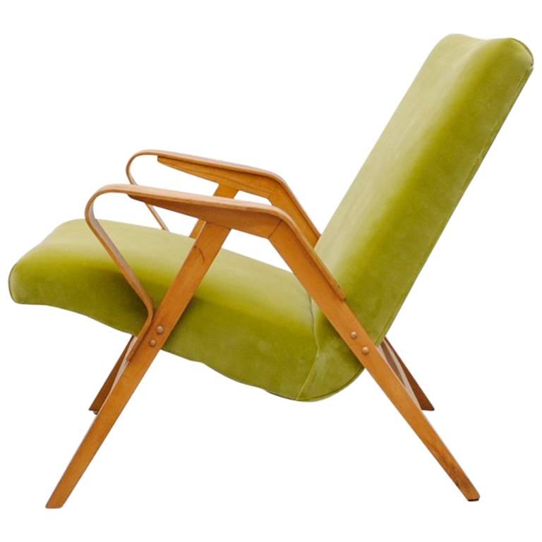 Tatra Bent Plywood Lounge Chair in Lime Velvet