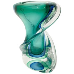 1950s, Italian, Luciano Gaspari, Seguso Murano Sommerso Organic Glass Vase