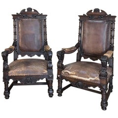 Pair of 19th Century French Renaissance Hand-Carved Rams Armchairs
