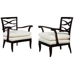 Ebonized Pair of French Lacquered Walnut Armchairs