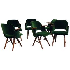 Set of Six Cees Braakman for Pastoe Emerald Velvet FT30 Armchairs