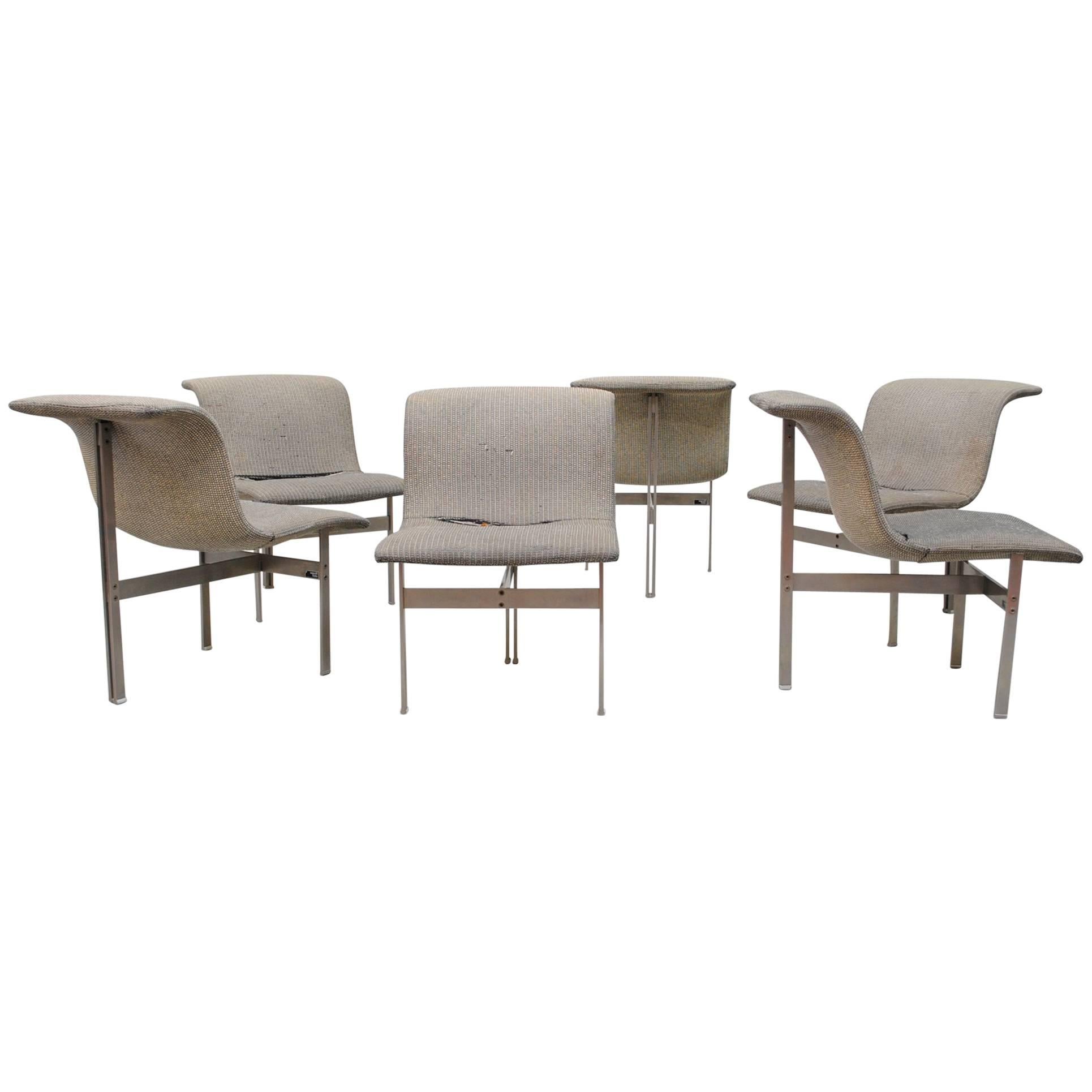 Set of Six Original Saporiti Wave Dining Chairs