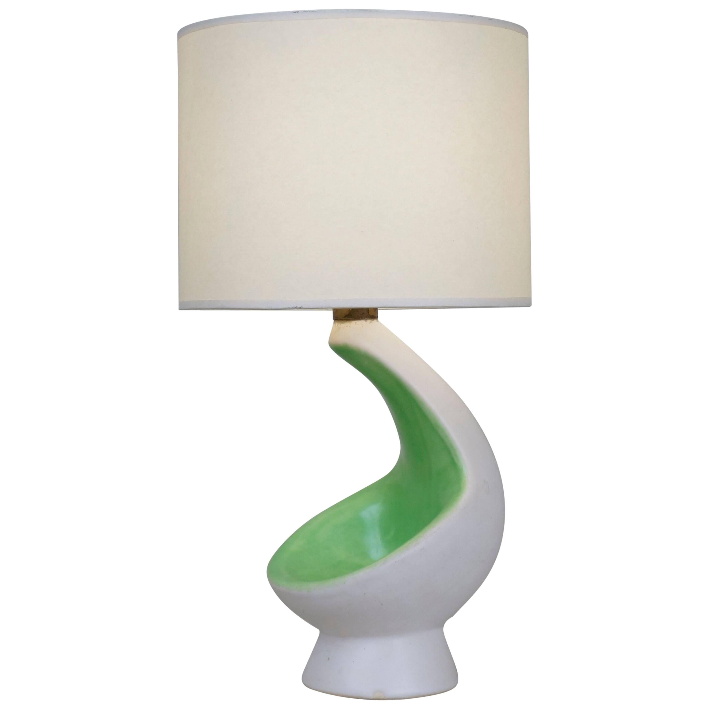 1970, White and Green Ceramic Table Lamp For Sale