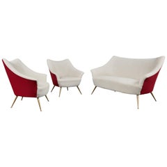1950s Italian Petite Sofa and Pair of Chairs