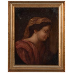 Antique 19th Century Italian School Oil on Canvas Portrait of a Robed Woman