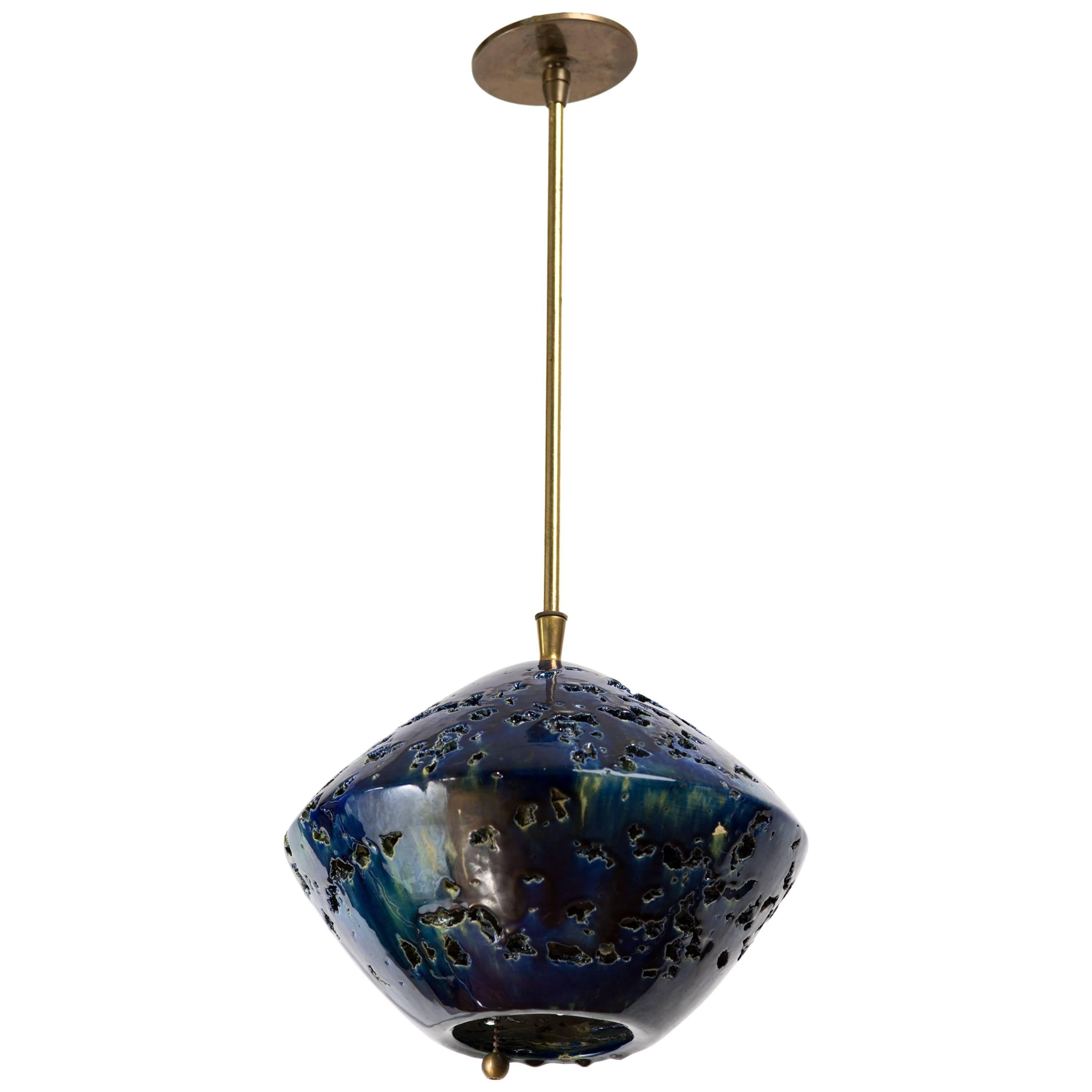 Italian 1960s Indigo Ceramic Sphere Chandelier For Sale