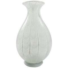 Massive Murano White Filigree Handblown Glass Vase
