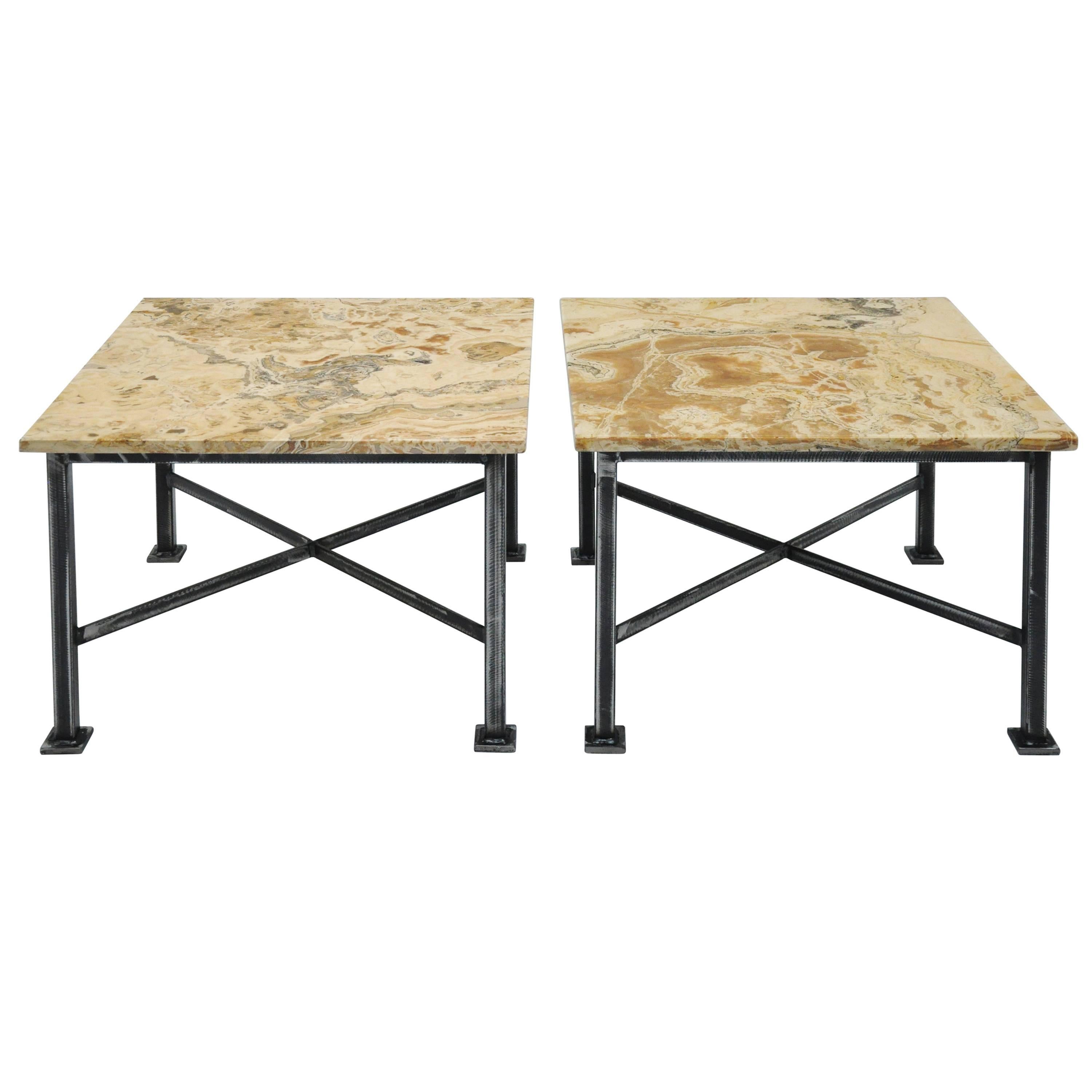Pair of Custom Marble-Topped Tables