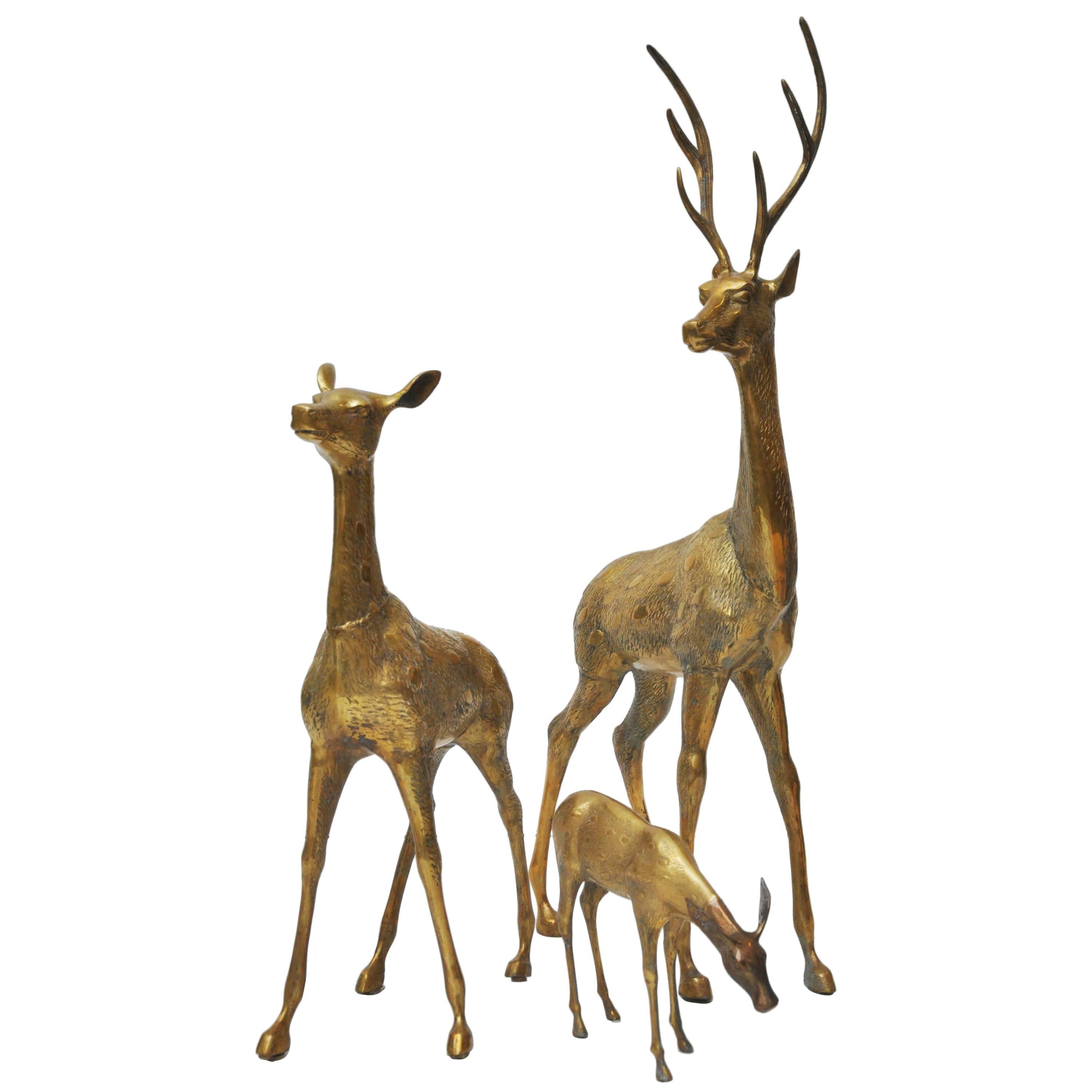 Large Brass Deer Family of Three