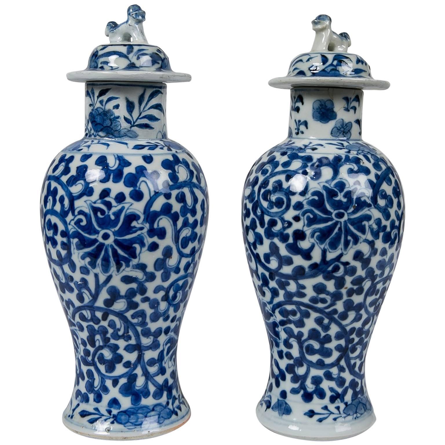 Blue and White Chinese Porcelain Vases, Pair