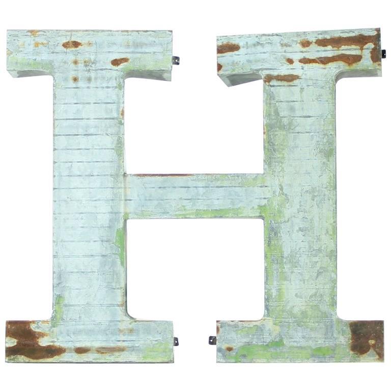 Large Industrial Metal Letter H, Czechoslovakia, circa 1960