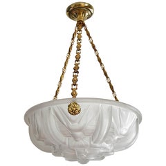 Antique Muller Frères French Art Deco Pendant Chandelier, Late 1920s