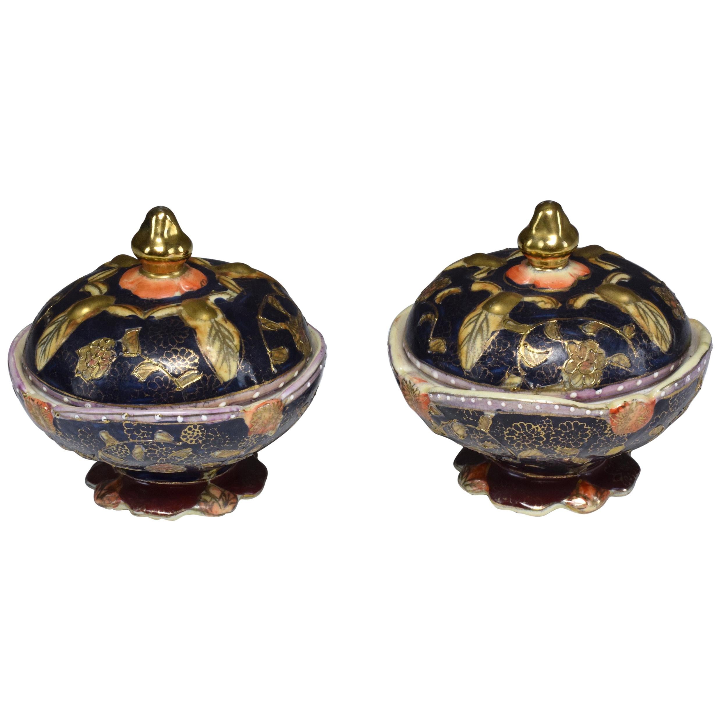 Pair of Antique Japanese Meiji Period Porcelain Trinket or Jewelry Boxes