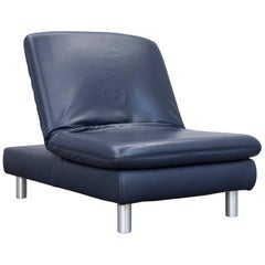 Koinor Designer Footstool Leather Blue Chair Pouff One-Seat Footrest Function